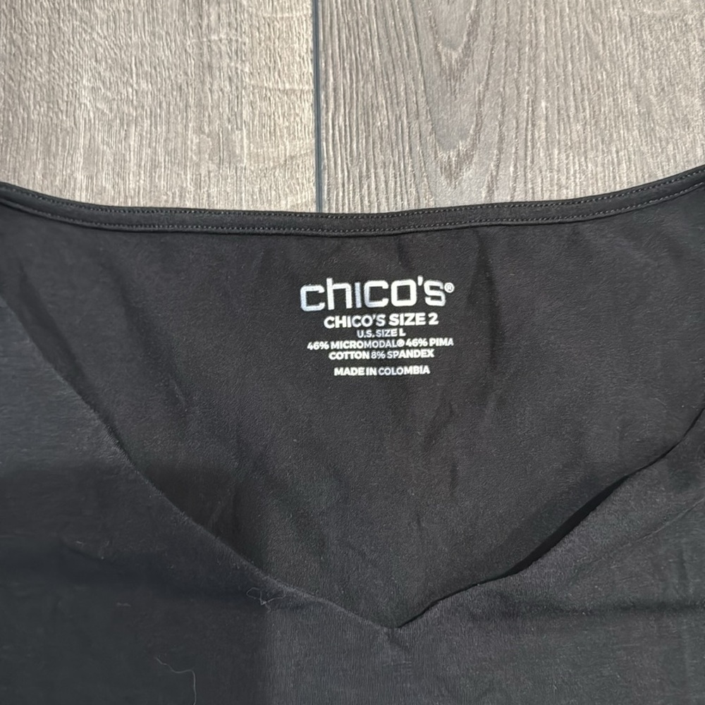 Black Chicos 3/4 Sleeve V Neck Long Sleeve Shirt Sz L - Picture 2 of 3